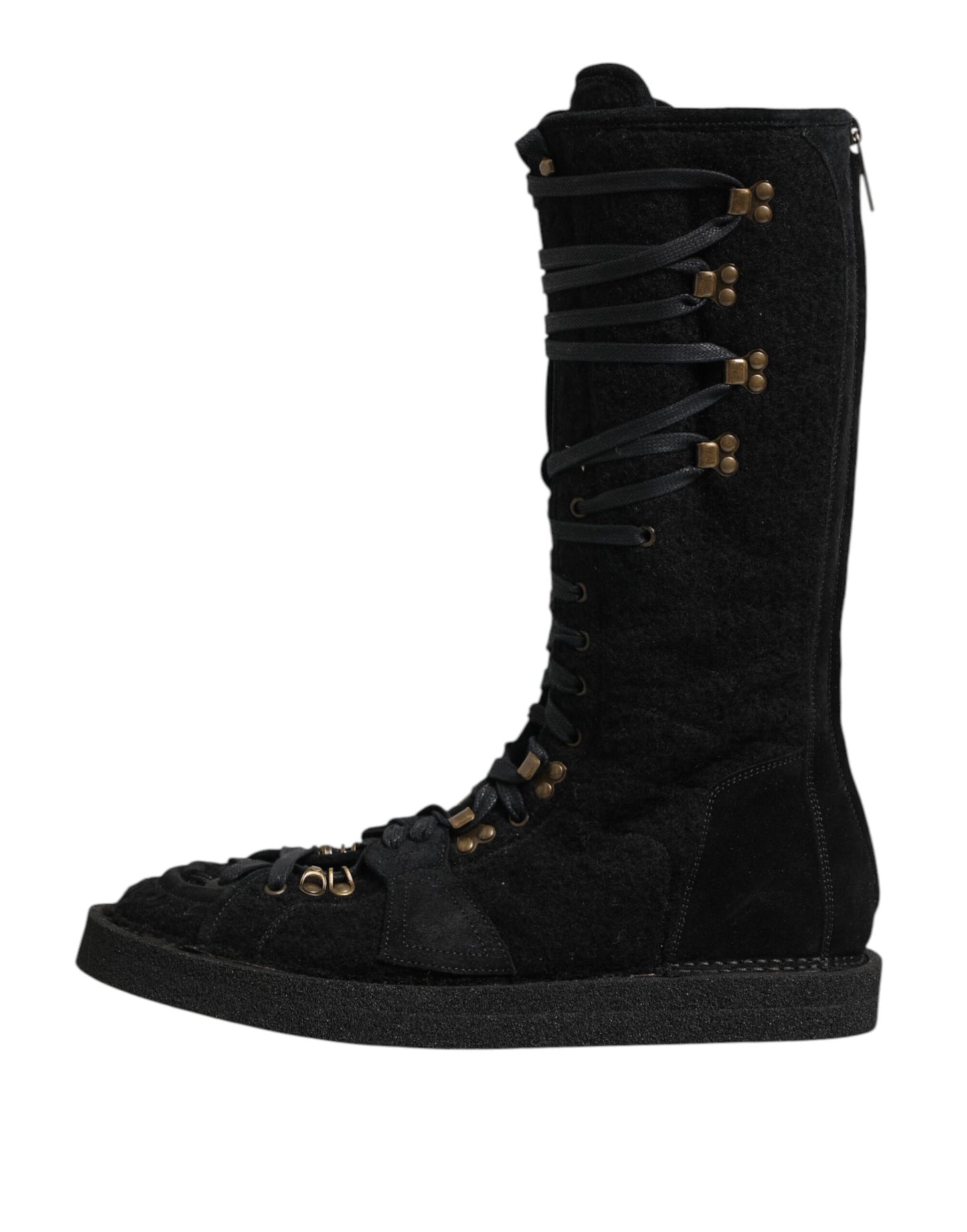 Dolce &amp; Gabbana – Wadenhohe Stiefel aus Wildleder in Schwarz aus Alpakawolle