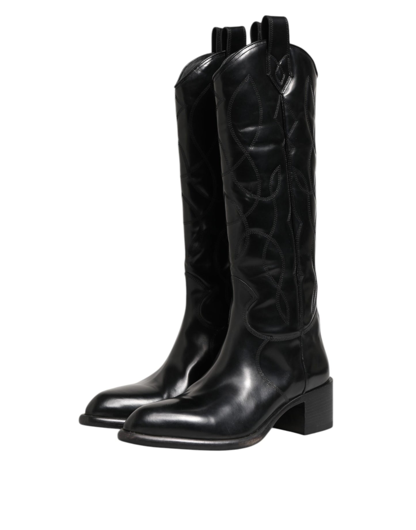 Dolce &amp; Gabbana – Schwarze Overknee-Bikerstiefel aus Leder