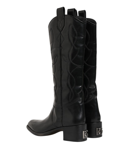 Dolce &amp; Gabbana – Schwarze Overknee-Bikerstiefel aus Leder
