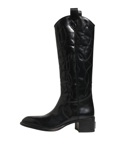 Dolce &amp; Gabbana – Schwarze Overknee-Bikerstiefel aus Leder