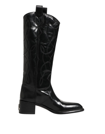 Dolce &amp; Gabbana – Schwarze Overknee-Bikerstiefel aus Leder