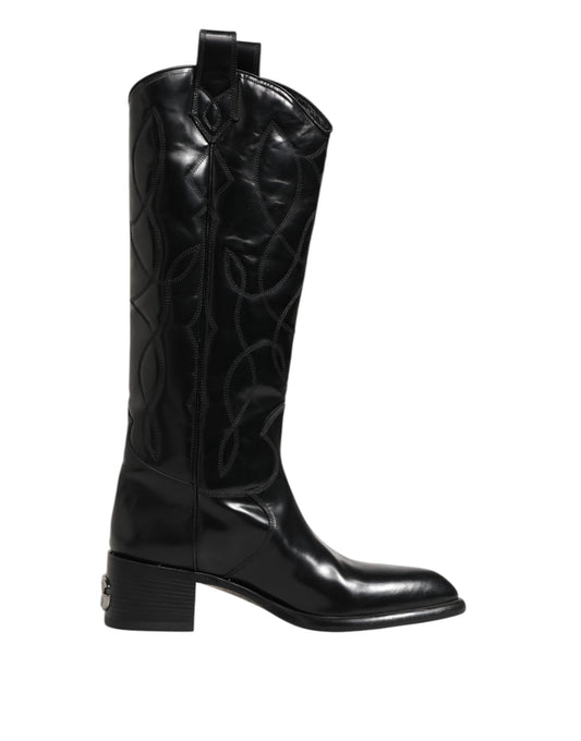Dolce &amp; Gabbana – Schwarze Overknee-Bikerstiefel aus Leder