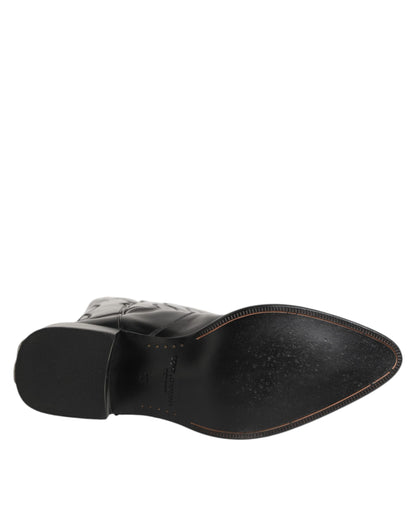 Dolce &amp; Gabbana – Schwarze Overknee-Bikerstiefel aus Leder