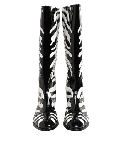 Dolce &amp; Gabbana Schwarz Weiß Zebra Over The Calf Stiefel Schuhe