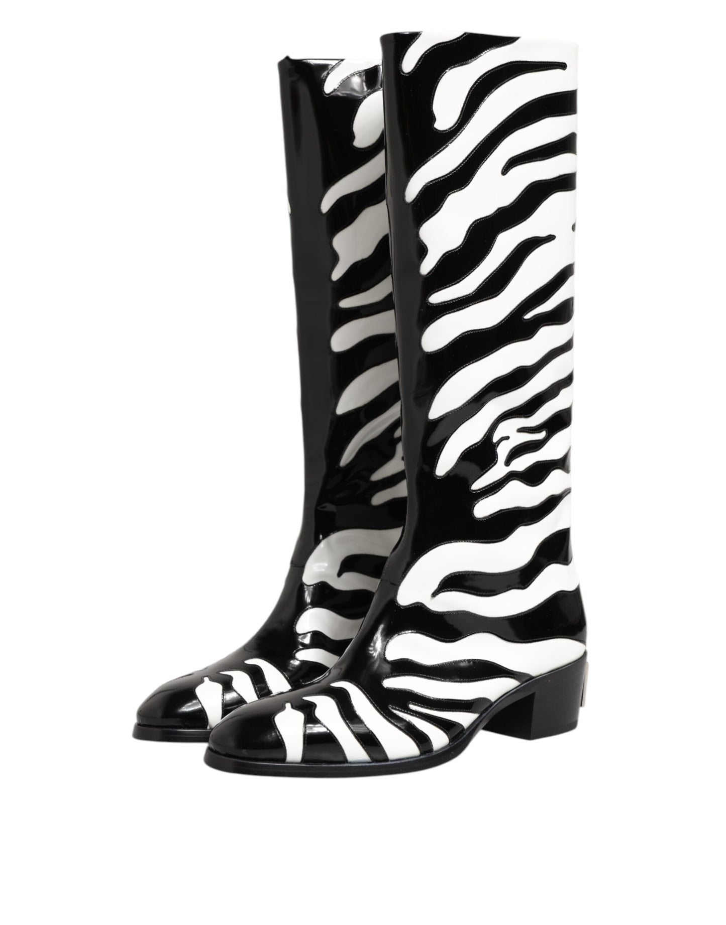Dolce &amp; Gabbana Schwarz Weiß Zebra Over The Calf Stiefel Schuhe