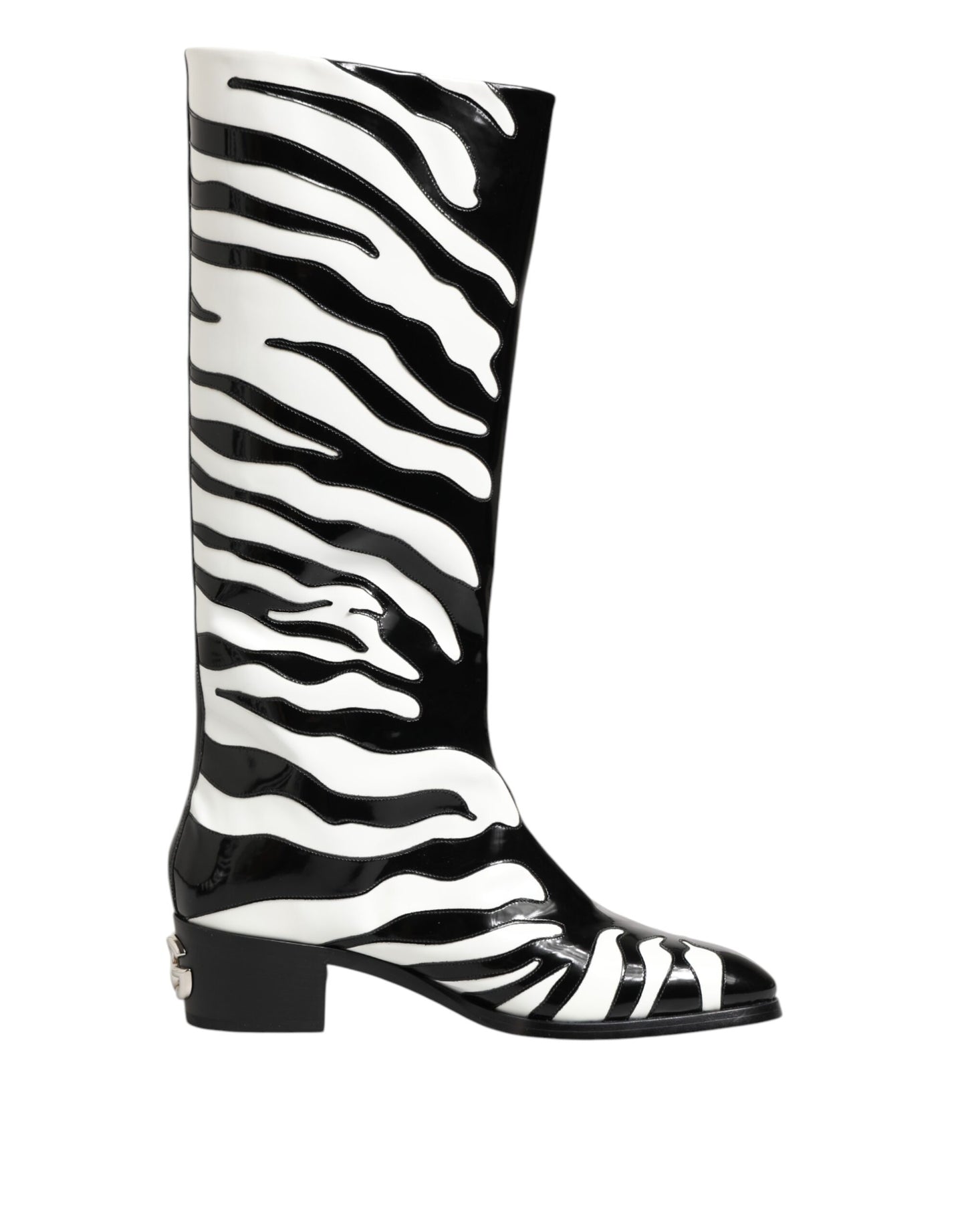 Dolce &amp; Gabbana Schwarz Weiß Zebra Over The Calf Stiefel Schuhe