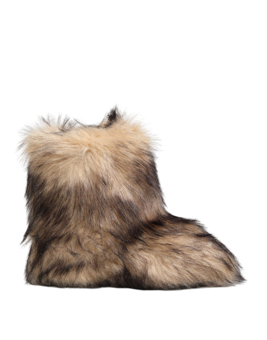 Dolce &amp; Gabbana Braun Faux Skim Ski Fur Männer Kurze Stiefel Schuhe