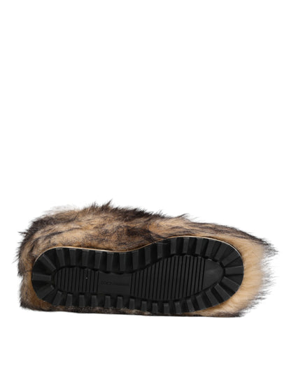 Dolce &amp; Gabbana Braun Faux Skim Ski Fur Männer Kurze Stiefel Schuhe