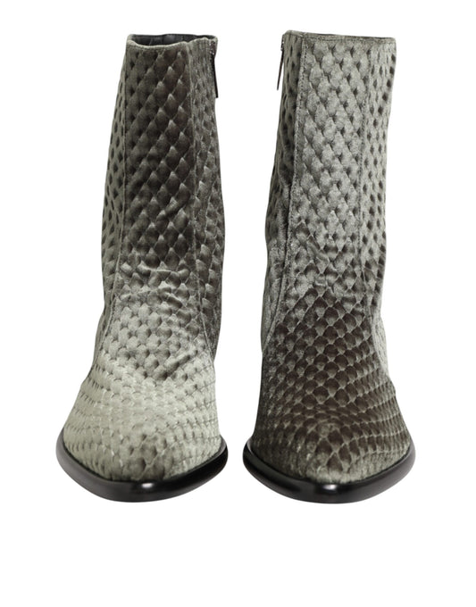 Dolce &amp; Gabbana Graue Baumwollsamt-Kurzstiefel mit mittlerer Wade