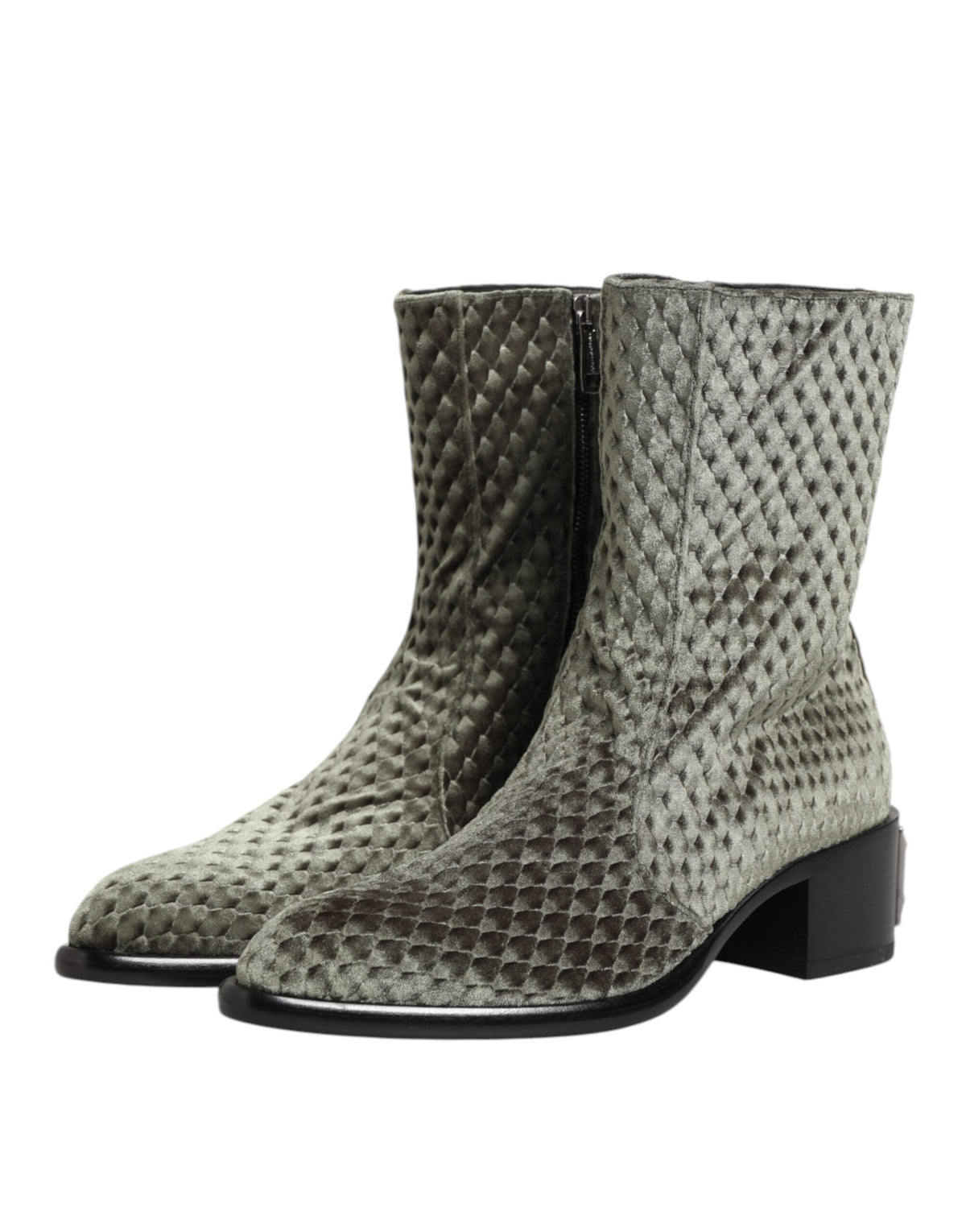 Dolce &amp; Gabbana Graue Baumwollsamt-Kurzstiefel mit mittlerer Wade