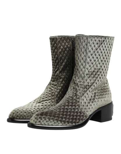 Dolce &amp; Gabbana Graue Baumwollsamt-Kurzstiefel mit mittlerer Wade