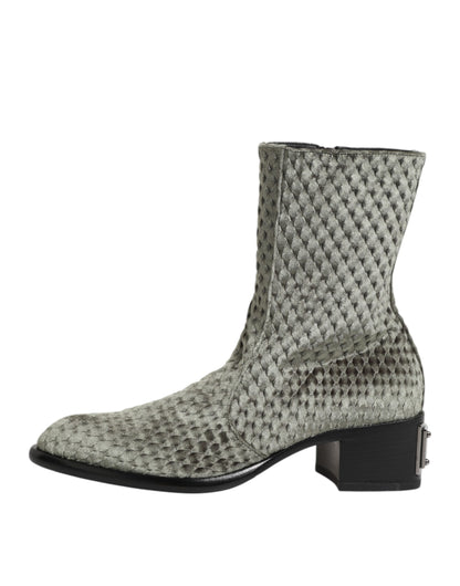 Dolce &amp; Gabbana Graue Baumwollsamt-Kurzstiefel mit mittlerer Wade