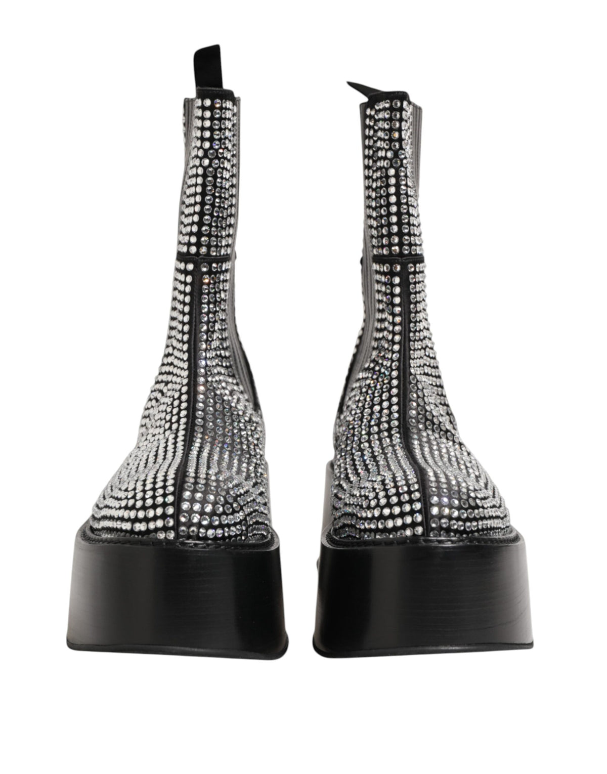 Dolce &amp; Gabbana Schwarze, wadenlange Stiefel mit Kristall-Strass