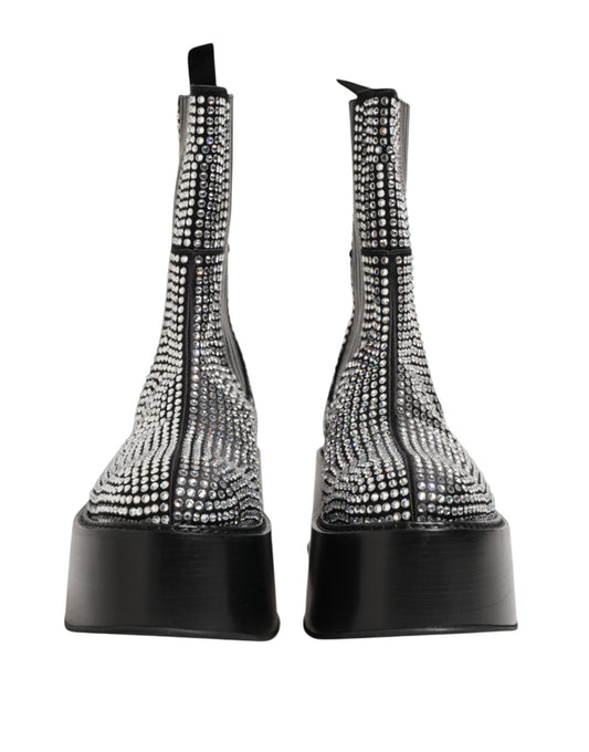 Dolce &amp; Gabbana Schwarze, wadenlange Stiefel mit Kristall-Strass