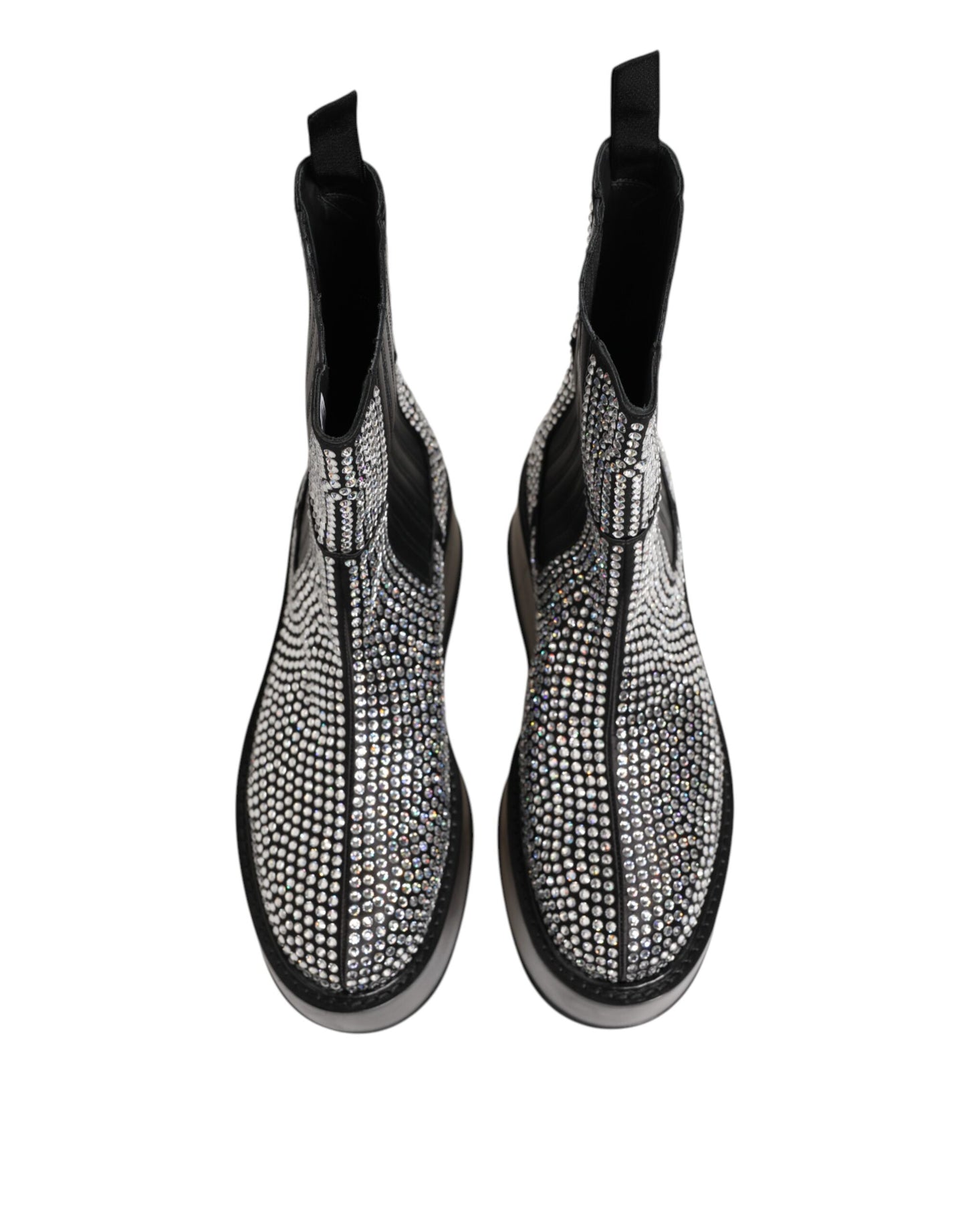 Dolce &amp; Gabbana Schwarze, wadenlange Stiefel mit Kristall-Strass