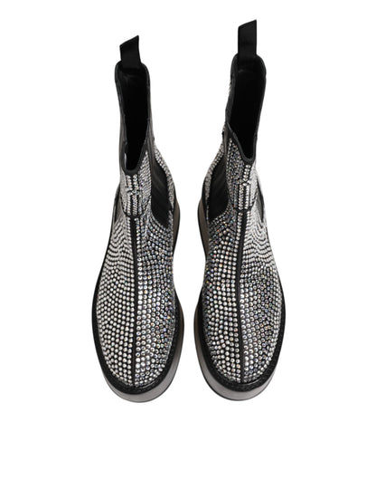Dolce &amp; Gabbana Schwarze, wadenlange Stiefel mit Kristall-Strass