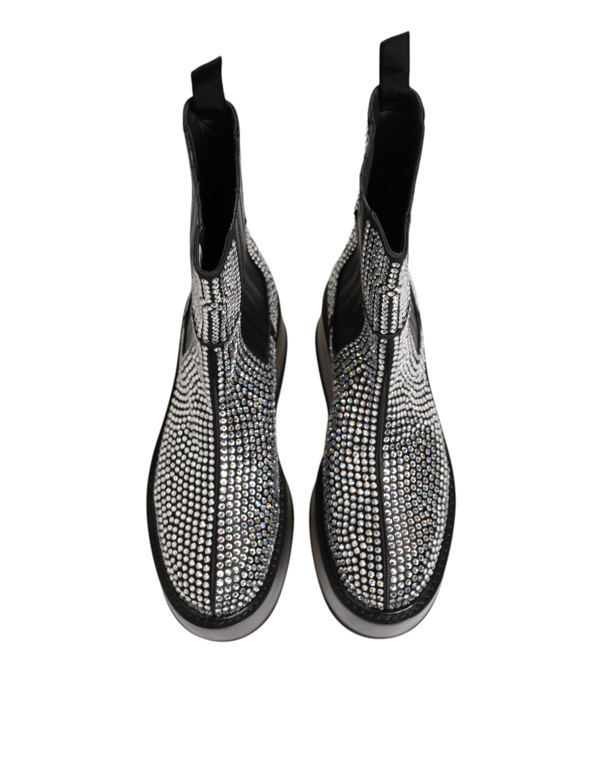 Dolce &amp; Gabbana Schwarze, wadenlange Stiefel mit Kristall-Strass