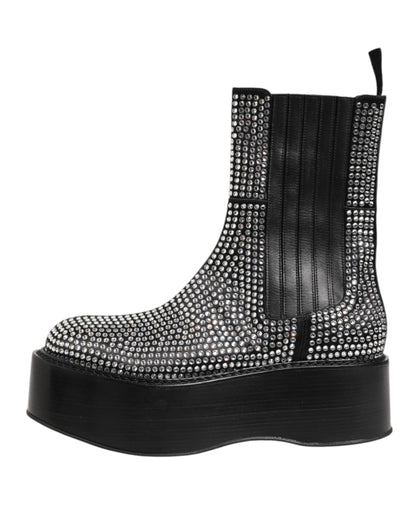 Dolce &amp; Gabbana Schwarze, wadenlange Stiefel mit Kristall-Strass