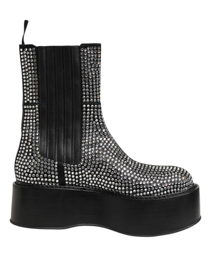 Dolce &amp; Gabbana Schwarze, wadenlange Stiefel mit Kristall-Strass