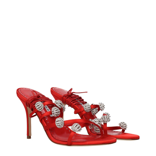 Manolo Blahnik Rote Satin-Stiletto-Sandalen