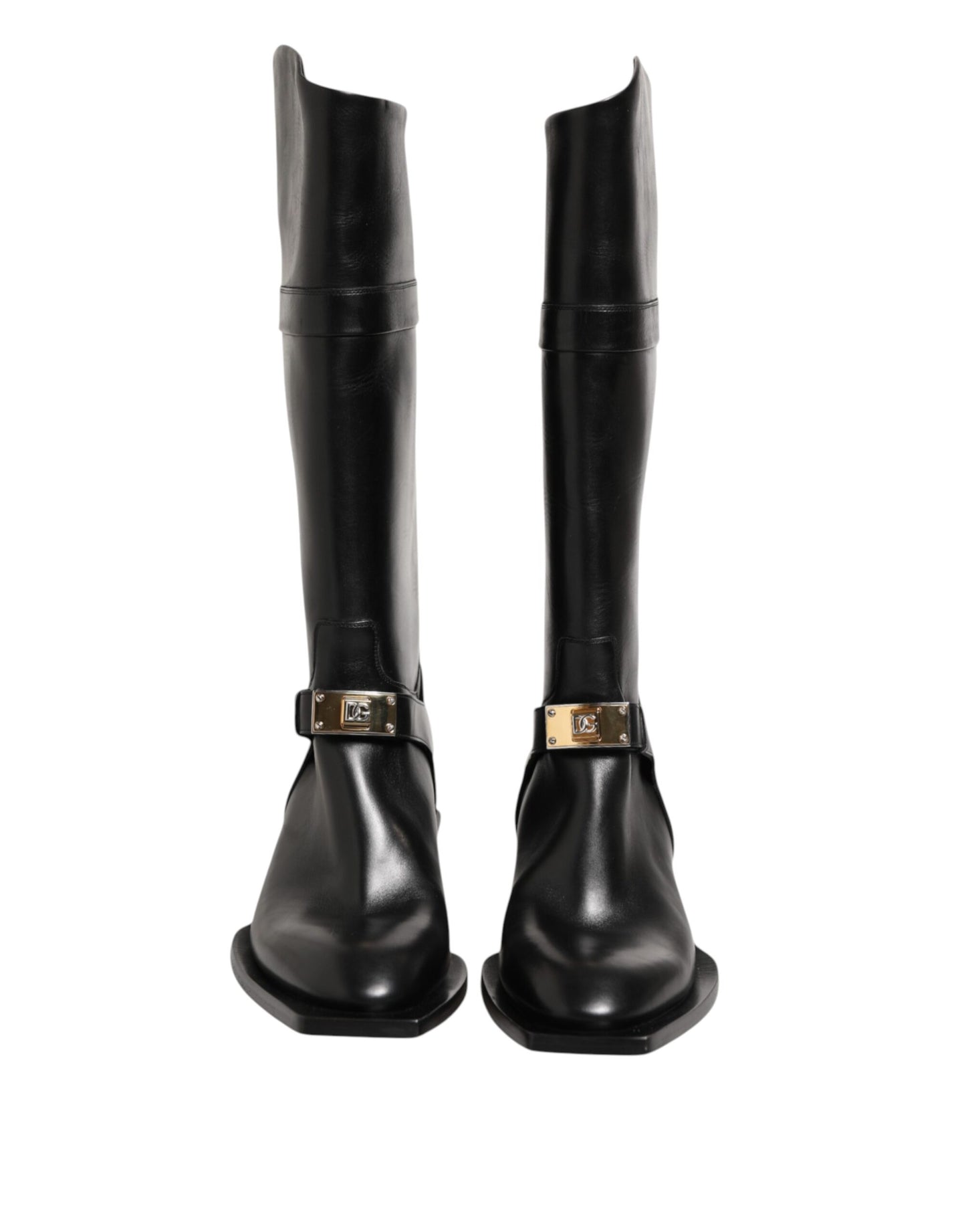 Dolce &amp; Gabbana – Wadenhohe Stiefel mit Logo-Schild in Schwarz