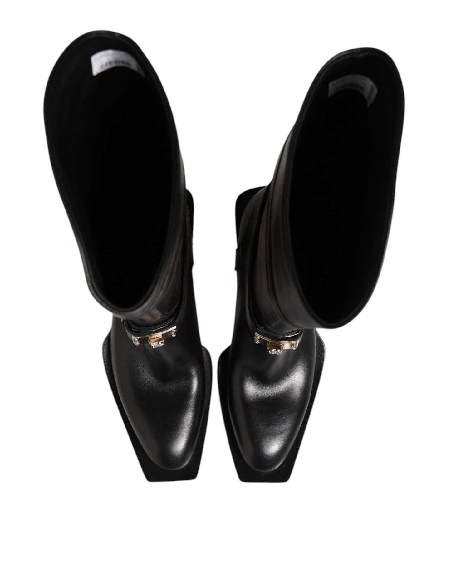 Dolce &amp; Gabbana – Wadenhohe Stiefel mit Logo-Schild in Schwarz