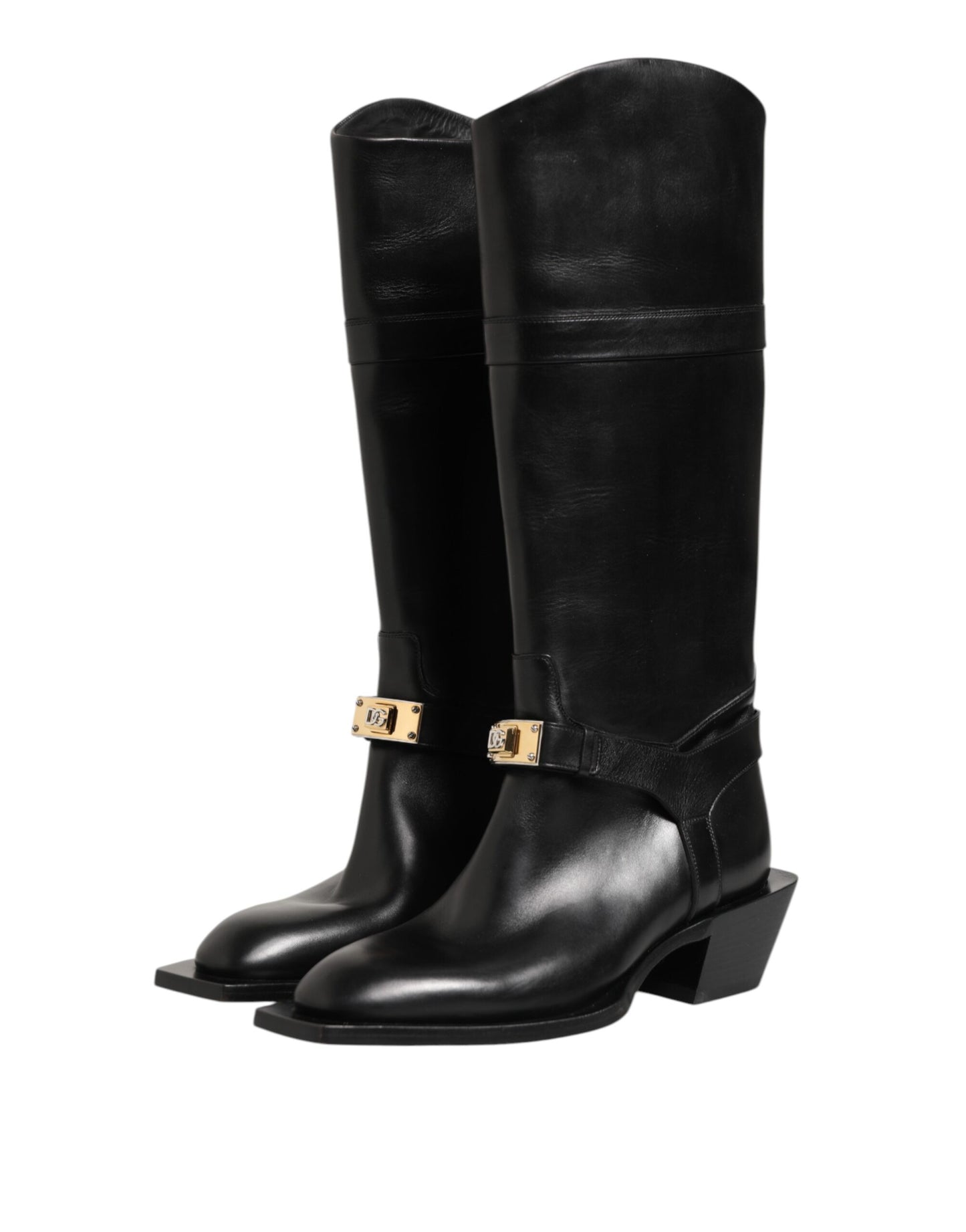 Dolce &amp; Gabbana – Wadenhohe Stiefel mit Logo-Schild in Schwarz