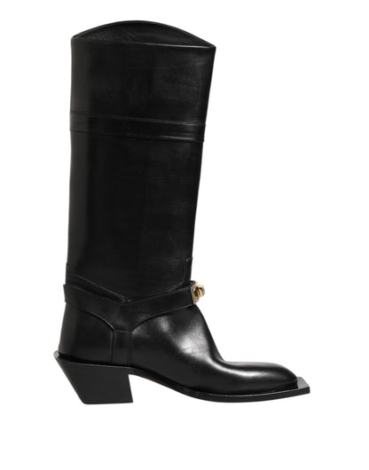 Dolce &amp; Gabbana – Wadenhohe Stiefel mit Logo-Schild in Schwarz
