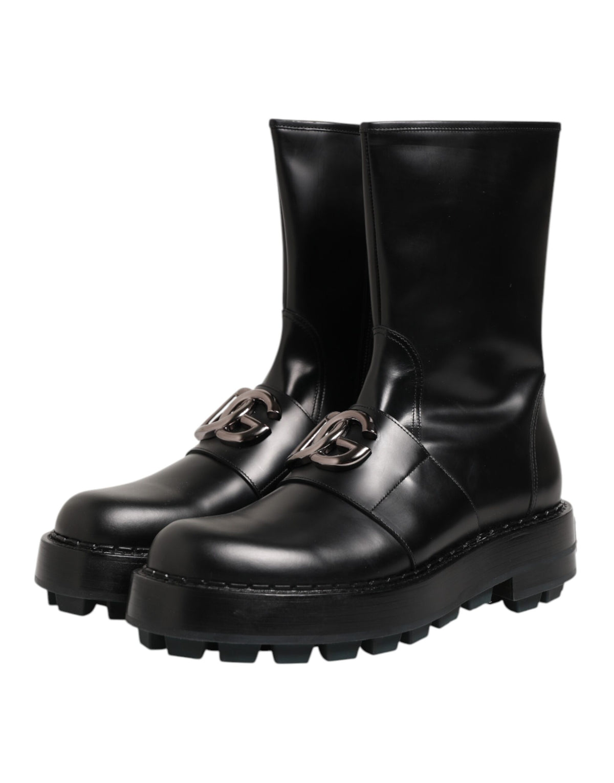 Dolce &amp; Gabbana – Schwarze Bikerstiefel mit Logo-Schild und halbhoher Wadenhöhe