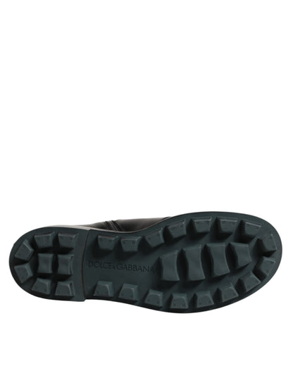 Dolce &amp; Gabbana – Schwarze Bikerstiefel mit Logo-Schild und halbhoher Wadenhöhe