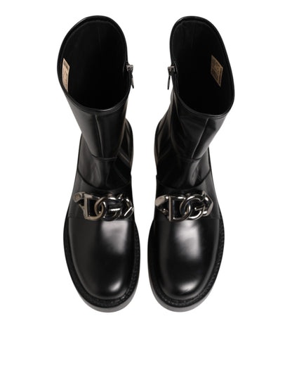 Dolce &amp; Gabbana – Schwarze Bikerstiefel mit Logo-Schild und halbhoher Wadenhöhe