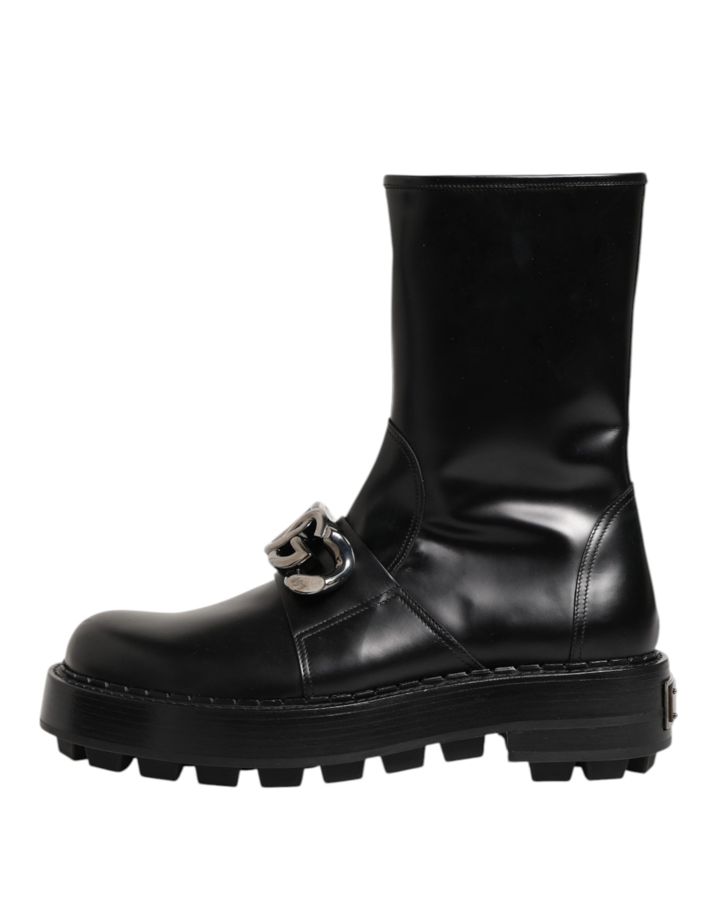 Dolce &amp; Gabbana – Schwarze Bikerstiefel mit Logo-Schild und halbhoher Wadenhöhe
