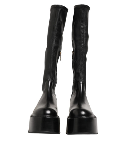 Dolce &amp; Gabbana – Overknee-Stiefel mit Logo-Plakette in Schwarz