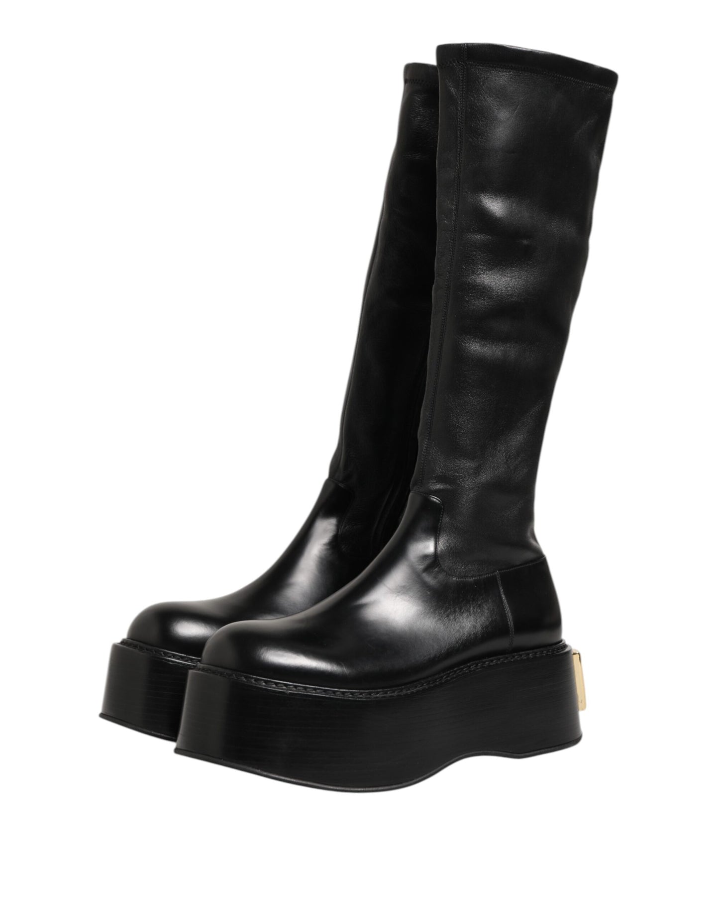 Dolce &amp; Gabbana – Overknee-Stiefel mit Logo-Plakette in Schwarz