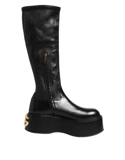 Dolce &amp; Gabbana – Overknee-Stiefel mit Logo-Plakette in Schwarz