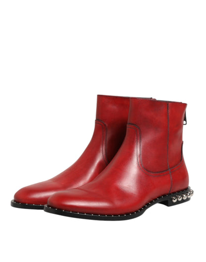 Dolce &amp; Gabbana Rote Chelsea-Stiefeletten mit Nieten