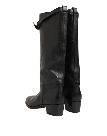 Dolce &amp; Gabbana – Overknee-Stiefel mit Logo-Plakette in Schwarz