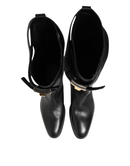 Dolce &amp; Gabbana – Overknee-Stiefel mit Logo-Plakette in Schwarz