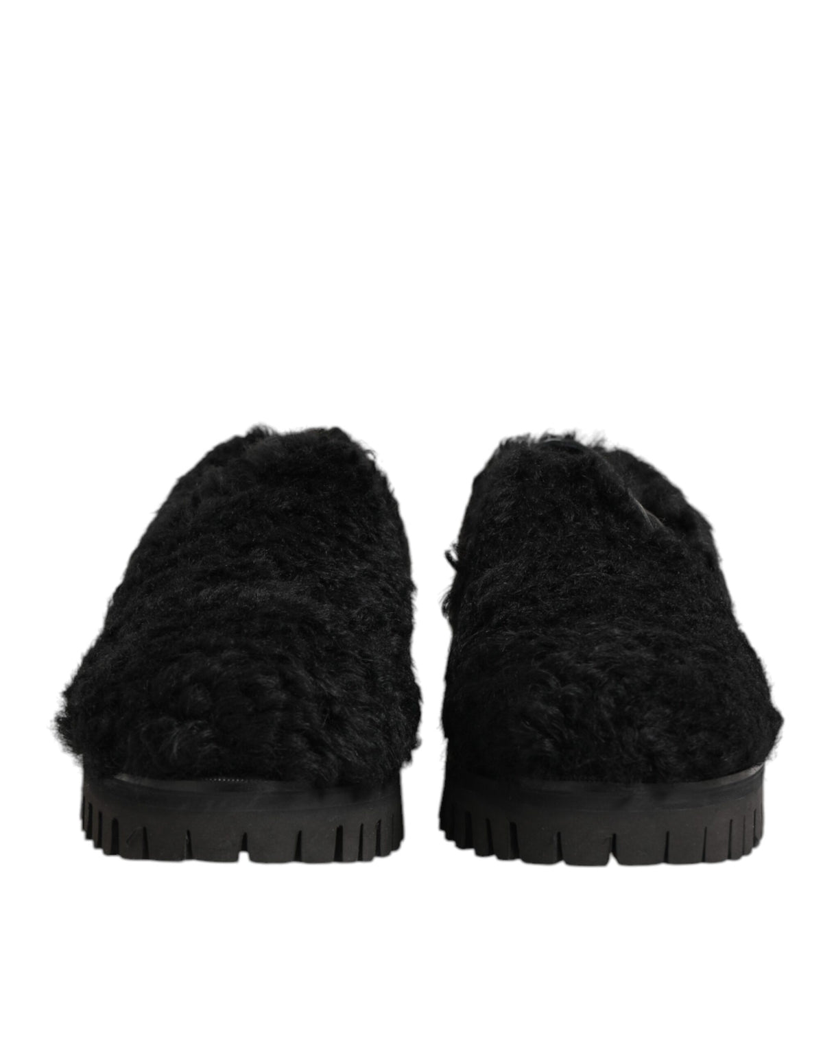 Dolce &amp; Gabbana Kleid Schwarze Pelz-Leder-Slipper Herren Schuhe