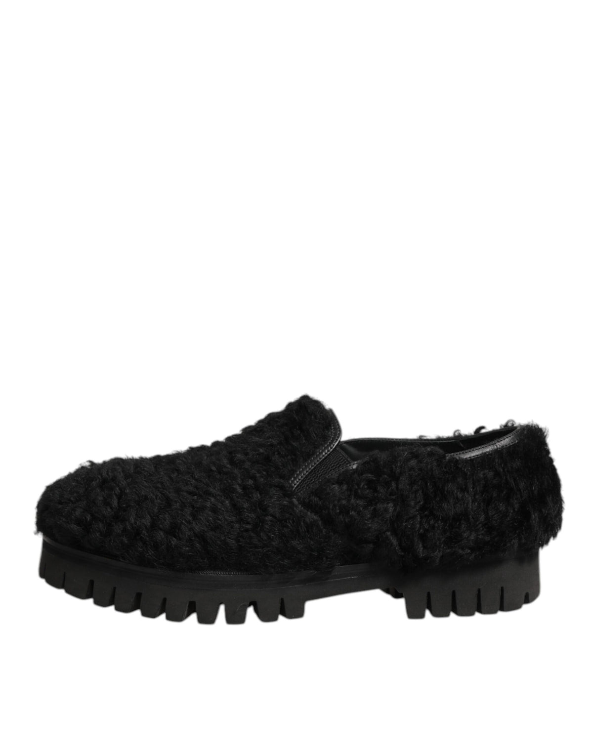 Dolce &amp; Gabbana Kleid Schwarze Pelz-Leder-Slipper Herren Schuhe