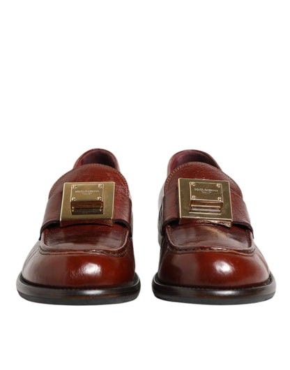 Dolce & Gabbana Brown Leather Logo Slip On Men Dress Shoes