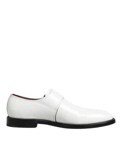 Dolce &amp; Gabbana – Formelle Derby-Schuhe aus weißem Leder mit Monkstrap