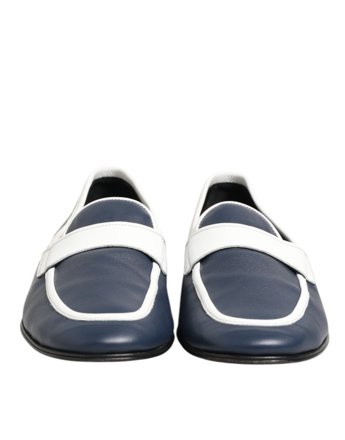 Dolce & Gabbana White Blue Leather Slip On Loafers Men Formal Shoes