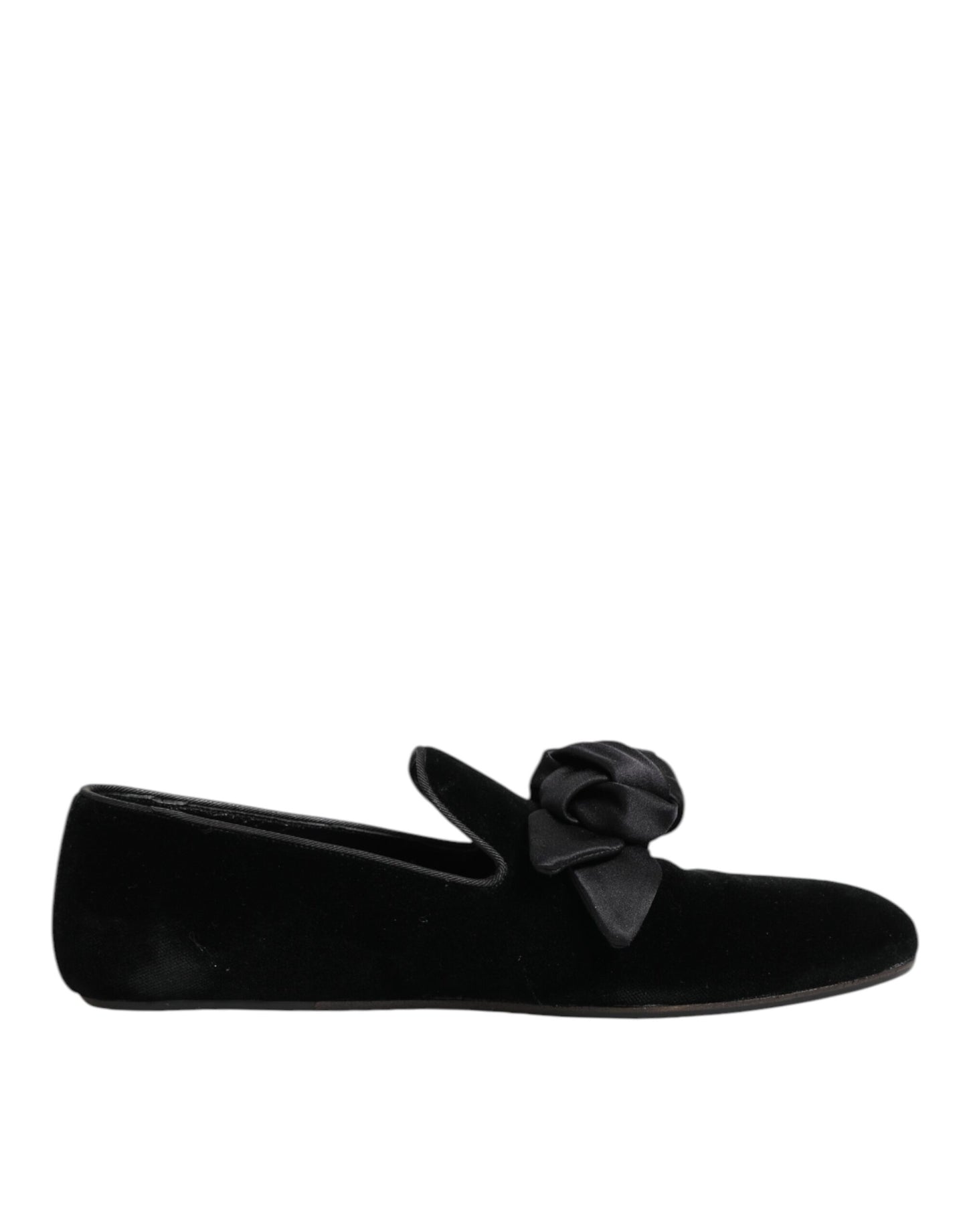 Dolce & Gabbana Black Suede Cotton Rose Slip On Loafers Shoes