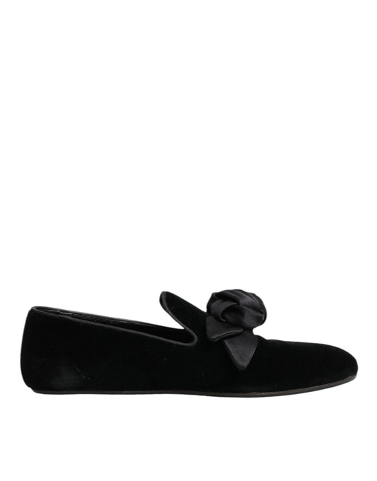 Dolce &amp; Gabbana – Slipper aus schwarzem Wildleder und Baumwolle mit Rosenmuster