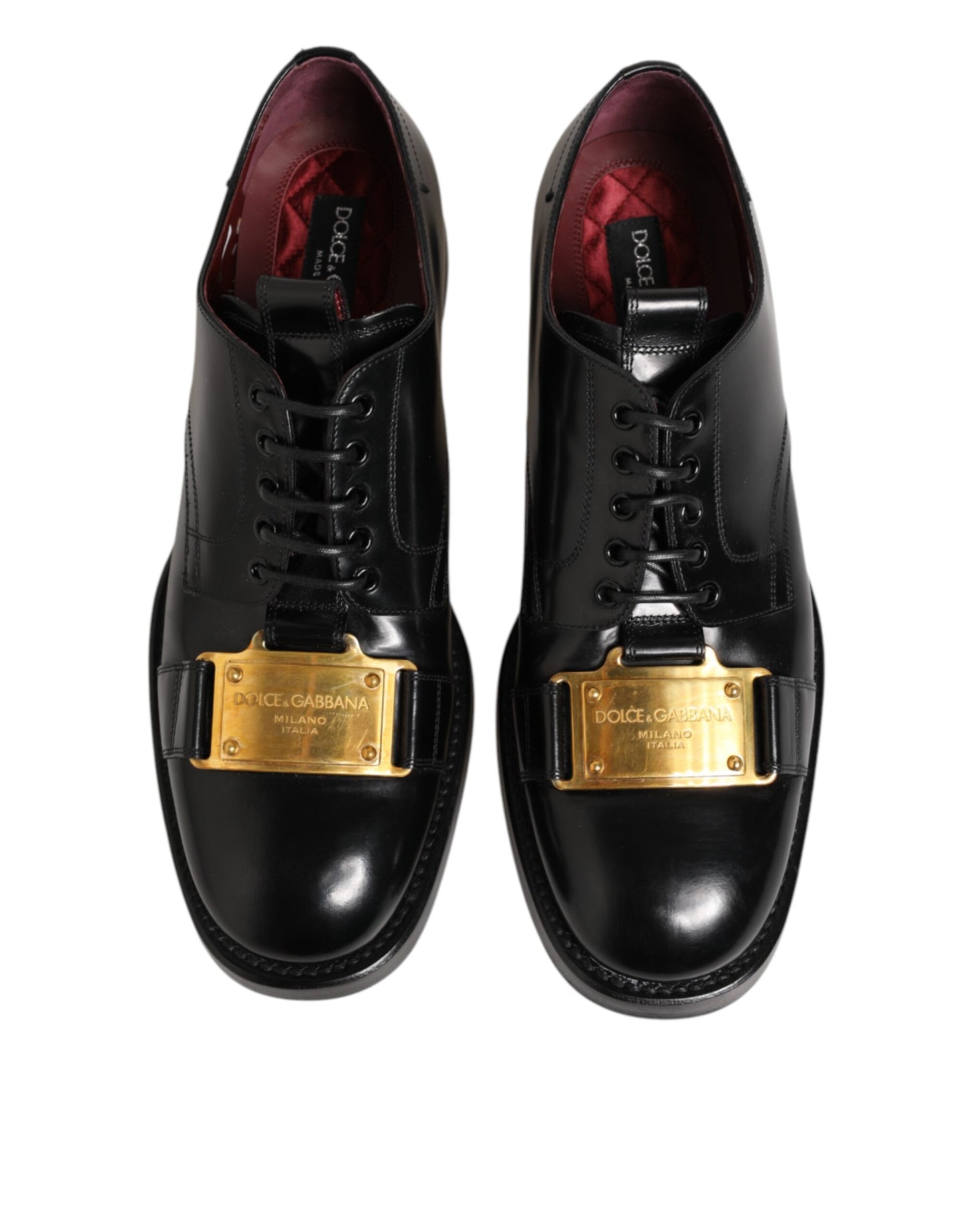 Dolce &amp; Gabbana – Schwarze Lederschuhe mit Schnürung und Logo-Schild