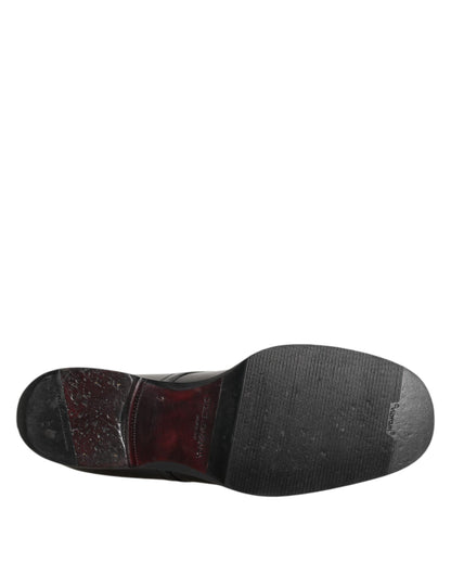 Dolce &amp; Gabbana – Schwarze Lederschuhe mit Schnürung und Logo-Schild