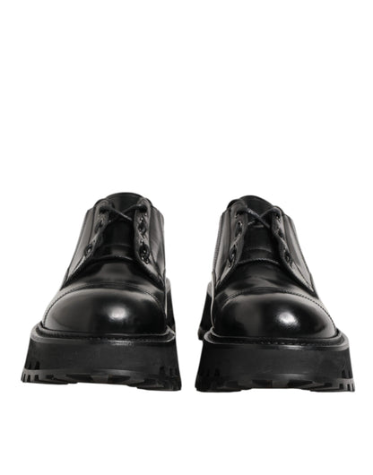 Dolce & Gabbana Black Leather Lace Up Derby Men Dress Shoes