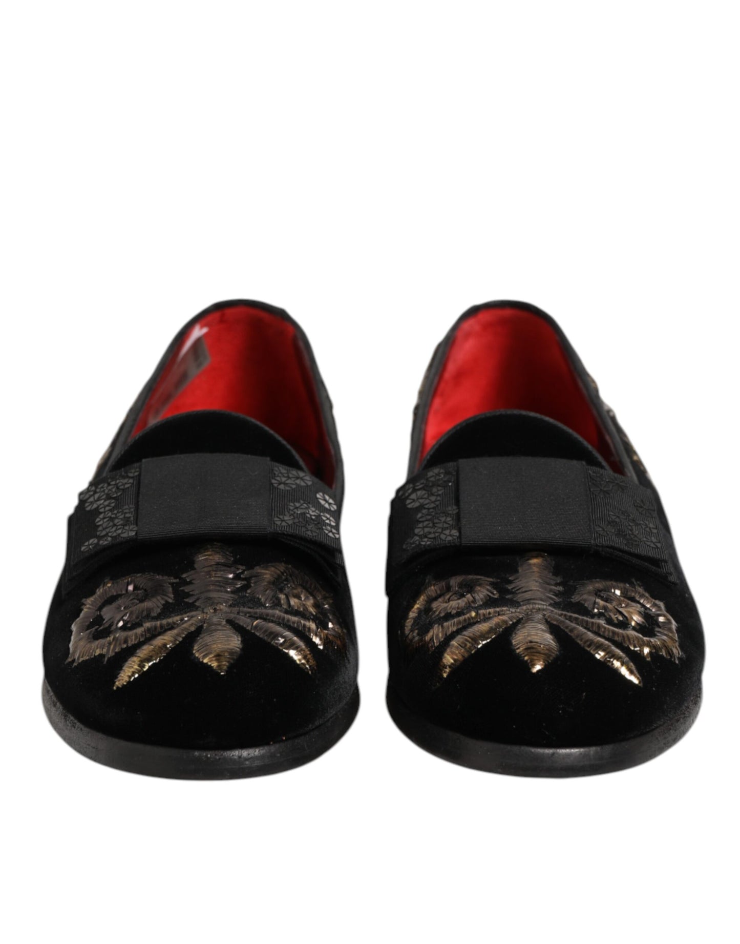 Dolce &amp; Gabbana – Formelle Loafer-Schuhe aus schwarzem Samt mit Stickerei
