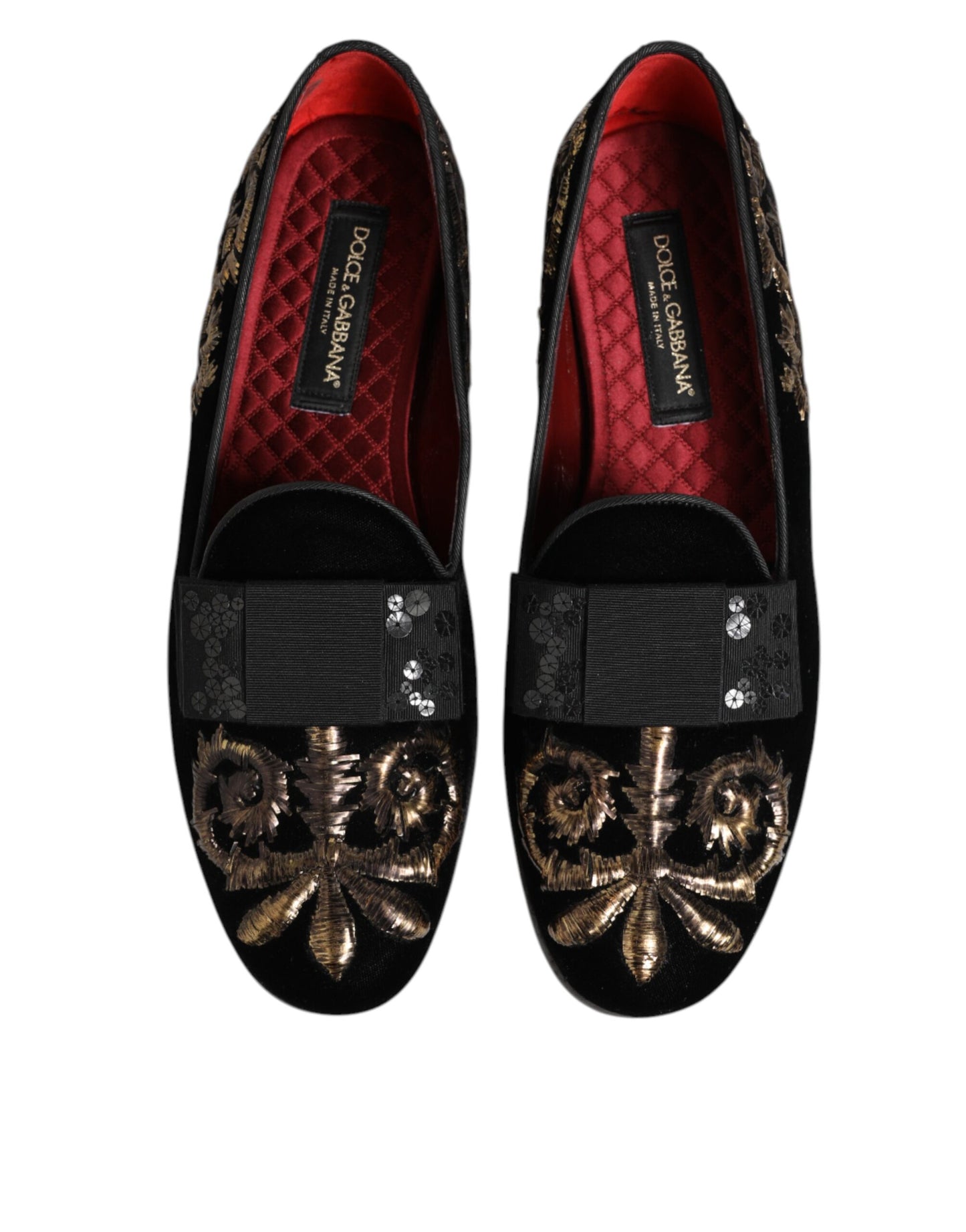 Dolce &amp; Gabbana – Formelle Loafer-Schuhe aus schwarzem Samt mit Stickerei